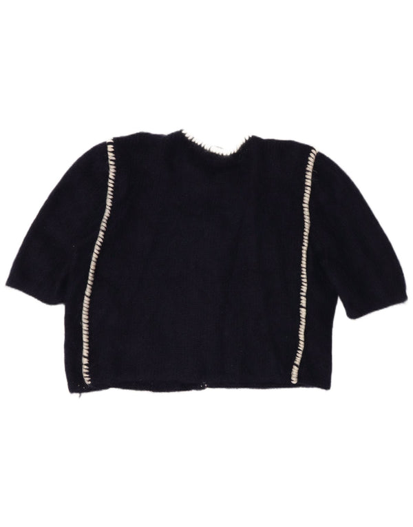 VINTAGE Womens 1/2 Sleeve Bolero Jumper UK 16 Large Navy Blue Floral