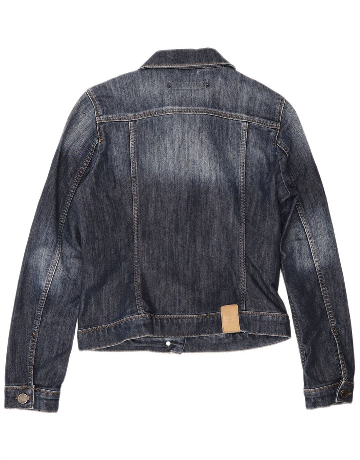 Zara Womens Crop Denim Jacket UK 12 Medium Navy Blue Cotton