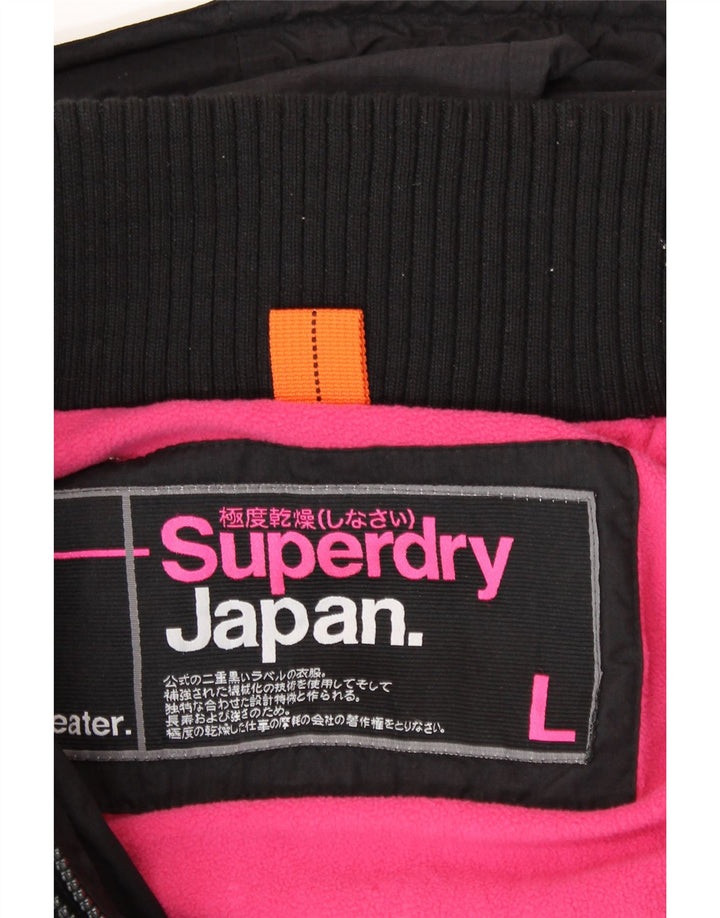 SUPERDRY Womens Hooded Windbreaker Jacket UK 16 Large Black Polyester