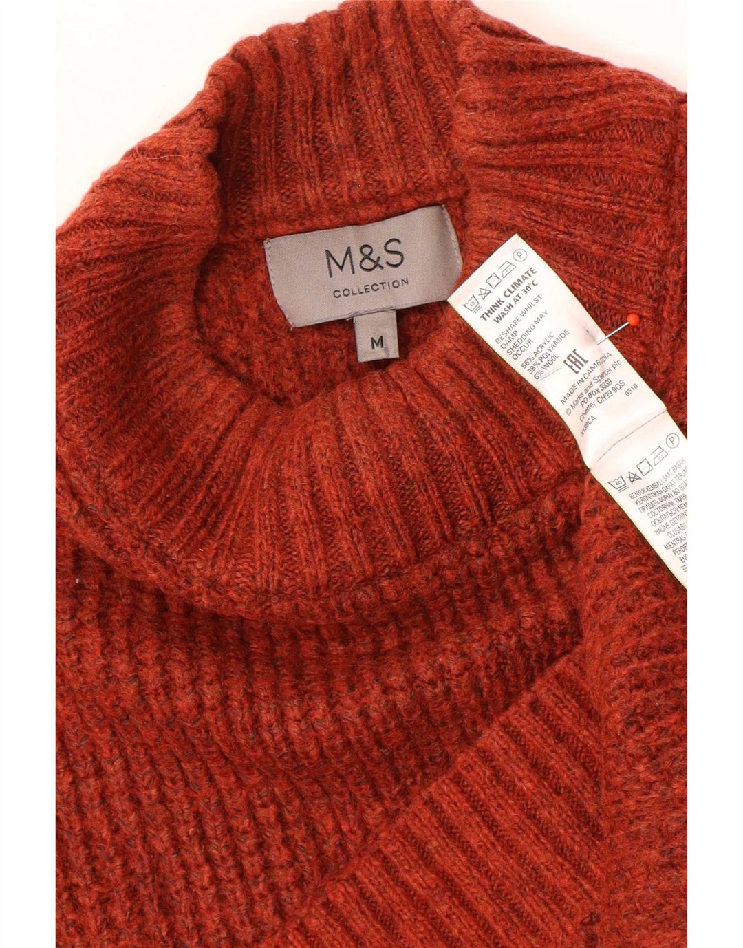 Marks & Spencer Mens Turtle Neck Jumper Sweater Medium Brown Acrylic