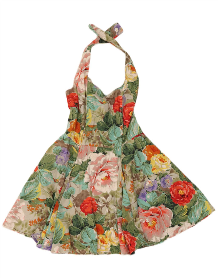 VINTAGE Womens Halter Swing Dress UK 10 Small Multicoloured Floral