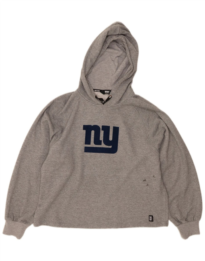 DKNY Womens Graphic Oversized Hoodie Jumper UK 14 Medium Grey Polyester