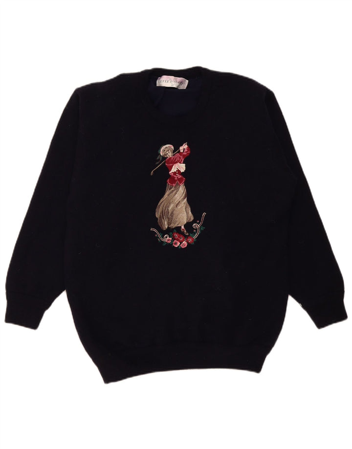 Lyle & Scott Mens Graphic Crew Neck Jumper Sweater Medium Navy Blue