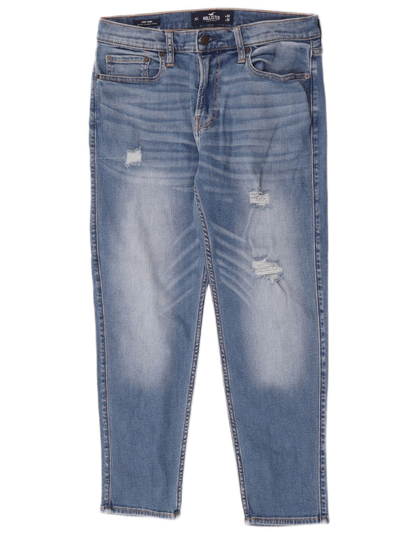 Hollister Mens Tapered Distressed Cropped Jeans W32 L26 Blue Cotton