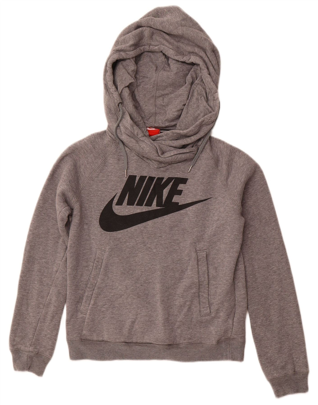 NIKE Womens Graphic Hoodie Jumper UK 10 Small Grey Cotton