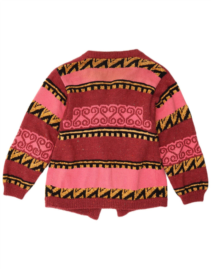 Vintage Womens Open Cardigan Sweater UK 12 Medium Red Geometric