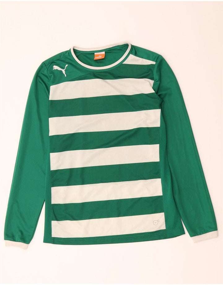 Puma Mens Top Long Sleeve Medium Green Striped Polyester