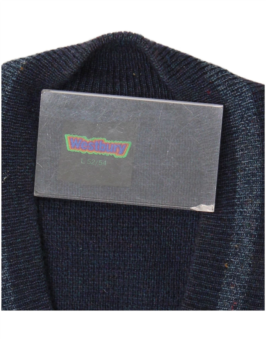 WESTBURY Mens V-Neck Jumper Sweater IT 52/54 Large Navy Blue Striped Wool