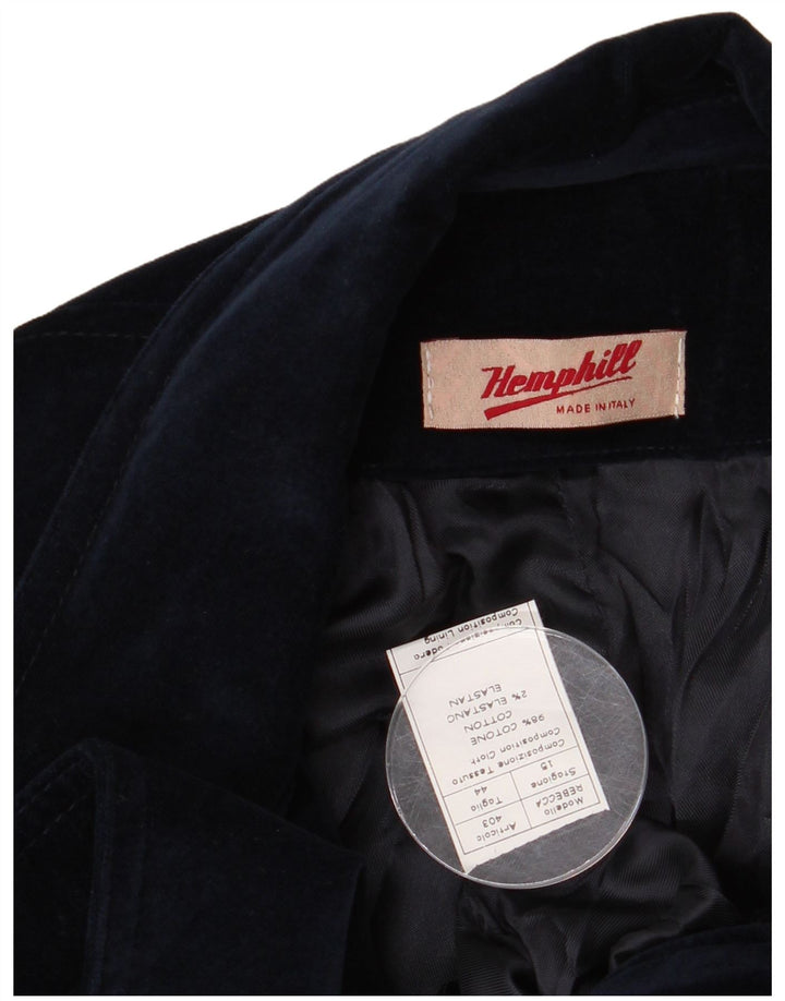 Vintage Womens 2 Button Velvet Blazer Jacket IT 44 Medium Navy Blue Cotton