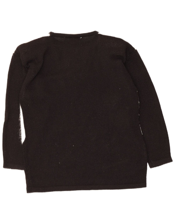 Vintage Womens Graphic Crew Neck Jumper Sweater UK 10 Small Black