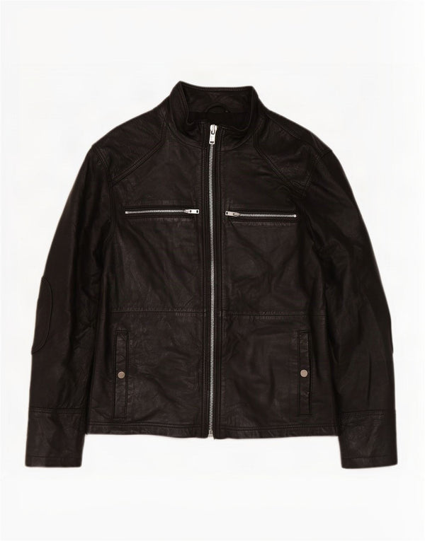 BARNEYS Mens Leather Jacket UK 38 Medium Black