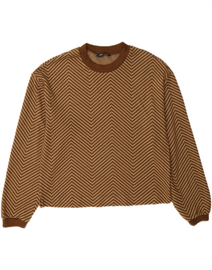 Marks & Spencer Womens Crew Neck Jumper Sweater UK 12 Medium Brown Chevron
