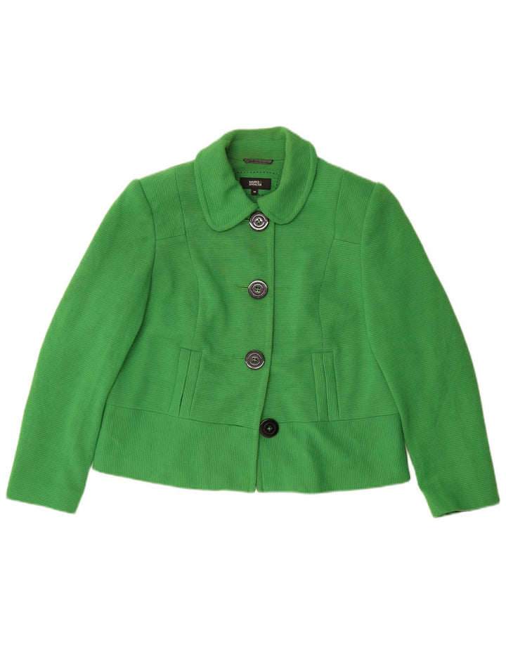 Marks & Spencer Womens 4 Button Blazer Jacket UK 16 Large Green Polyester