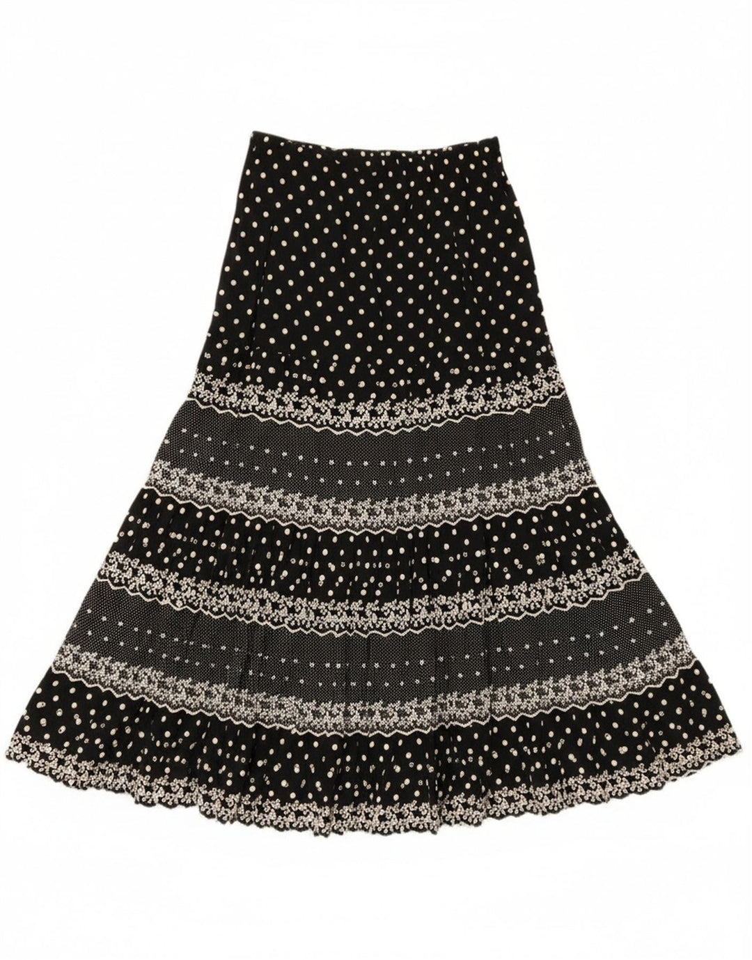 Vintage Womens Gypsy Skirt W28 Medium Black Spotted