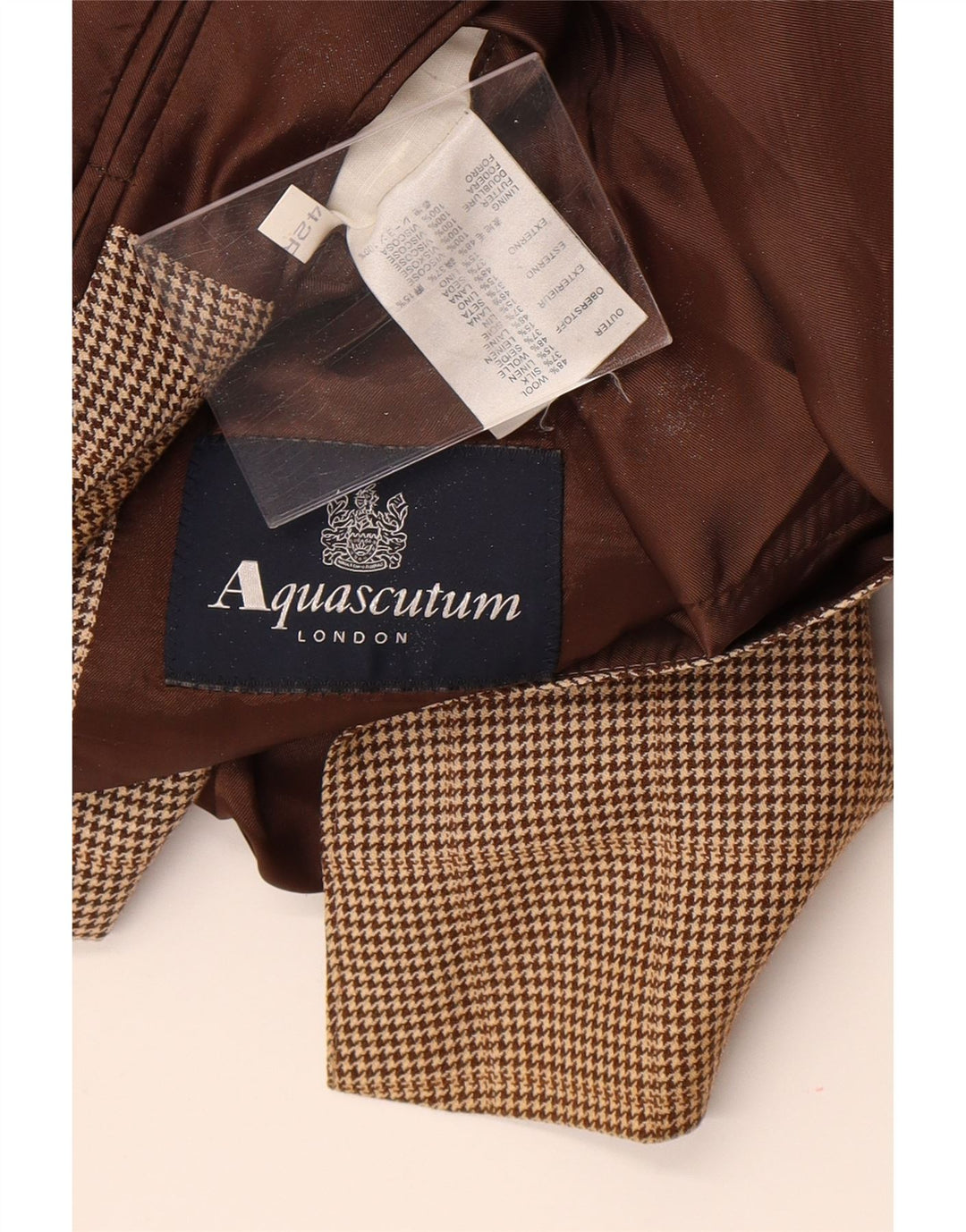Aquascutum Mens 2 Button Blazer Jacket UK 42 XL Brown Houndstooth Wool