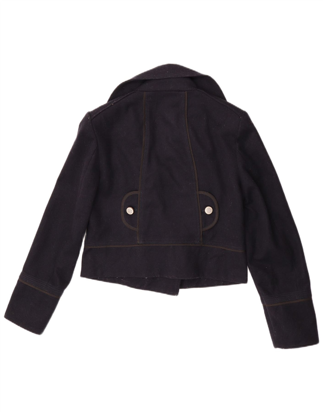 Zara Womens Crop Pea Coat UK 14 Large Navy Blue
