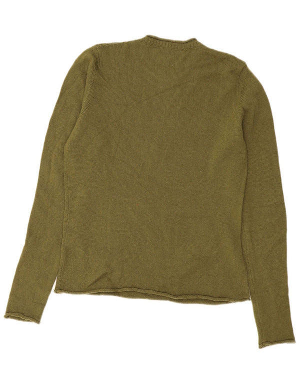 Tommy Hilfiger Womens Crew Neck Jumper Sweater UK 12 Medium Khaki Wool