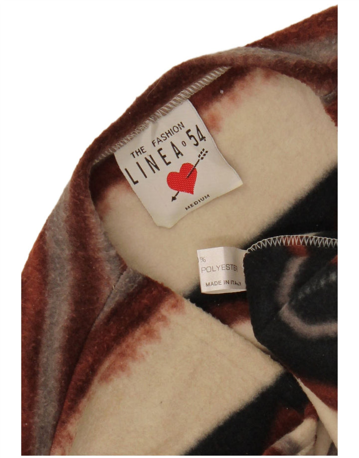 VINTAGE Womens Duffle Fleece Gilet UK 14 Medium Multicoloured Striped