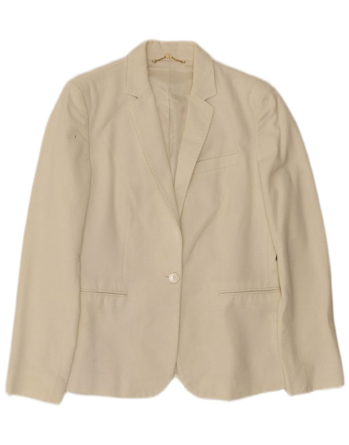 Massimo Dutti Womens 1 Button Blazer Jacket EU 40 Medium Off White Cotton