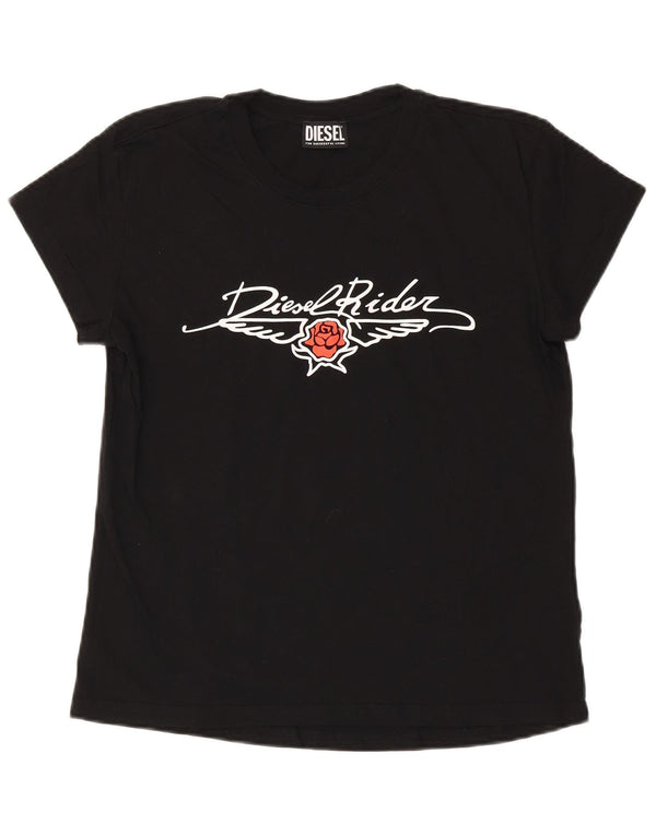 Diesel Womens Graphic T-Shirt Top UK 14 Large Black Cotton