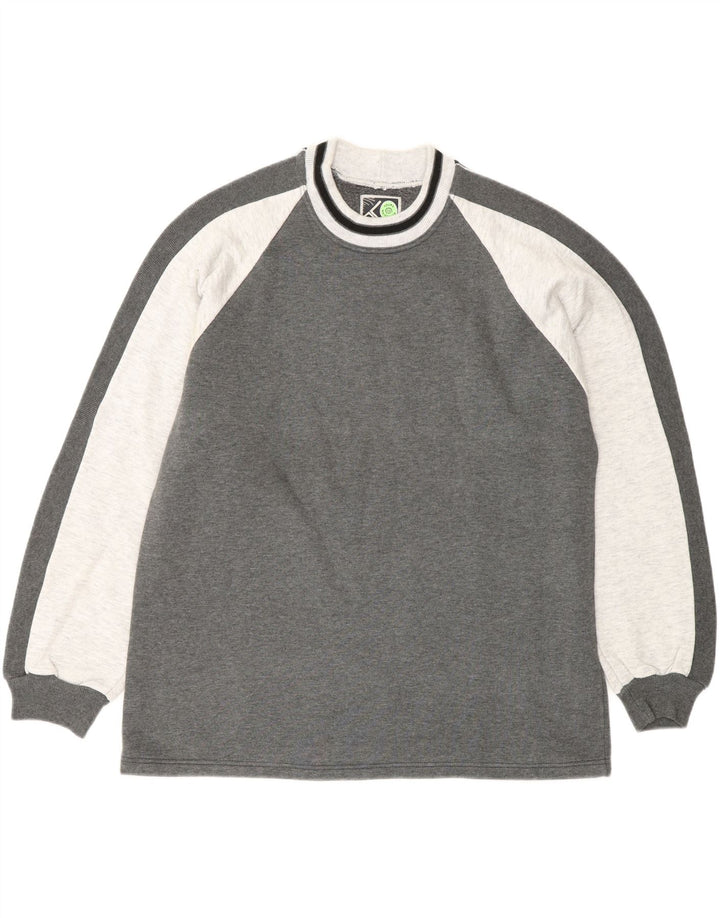 Vintage Mens Sweatshirt Jumper Large Grey Colourblock Acrylic