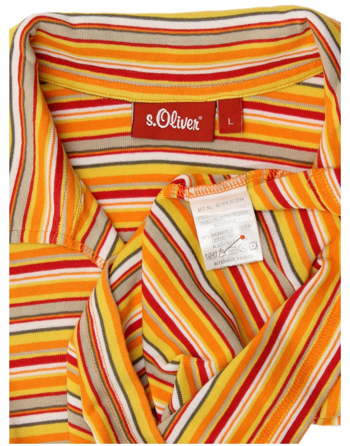 S.Oliver Womens Crop Polo Shirt UK 14 Large Yellow Striped Cotton
