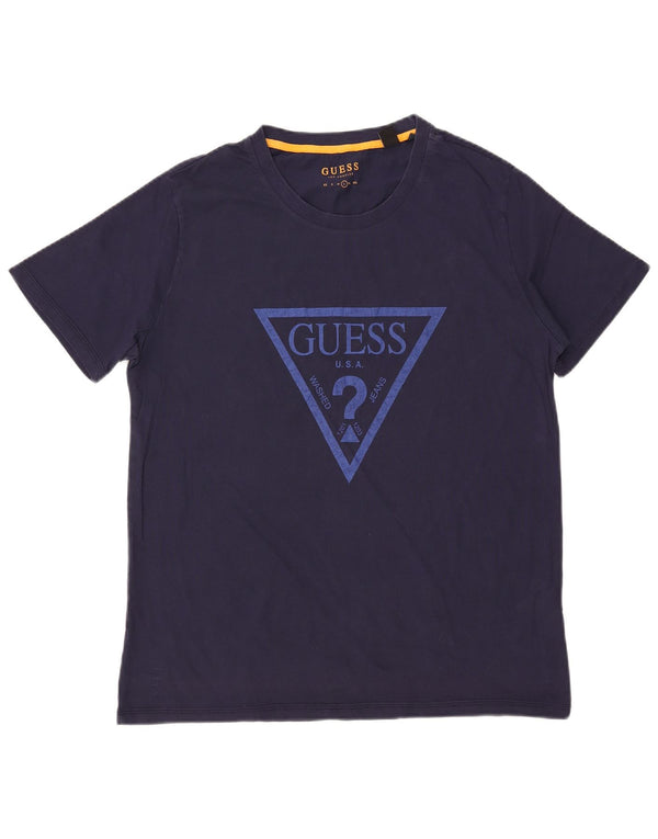 GUESS Mens Graphic T-Shirt Top Large Navy Blue Cotton