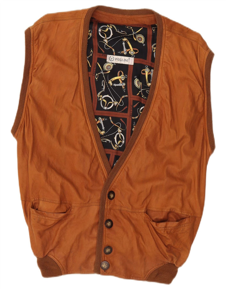 Pollini Mens Leather Gilet UK 40 Large Brown