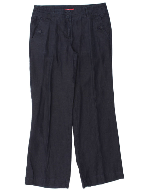 MONSOON Womens Wide Leg Chino Trousers UK 10 Small W32 L31 Navy Blue Linen