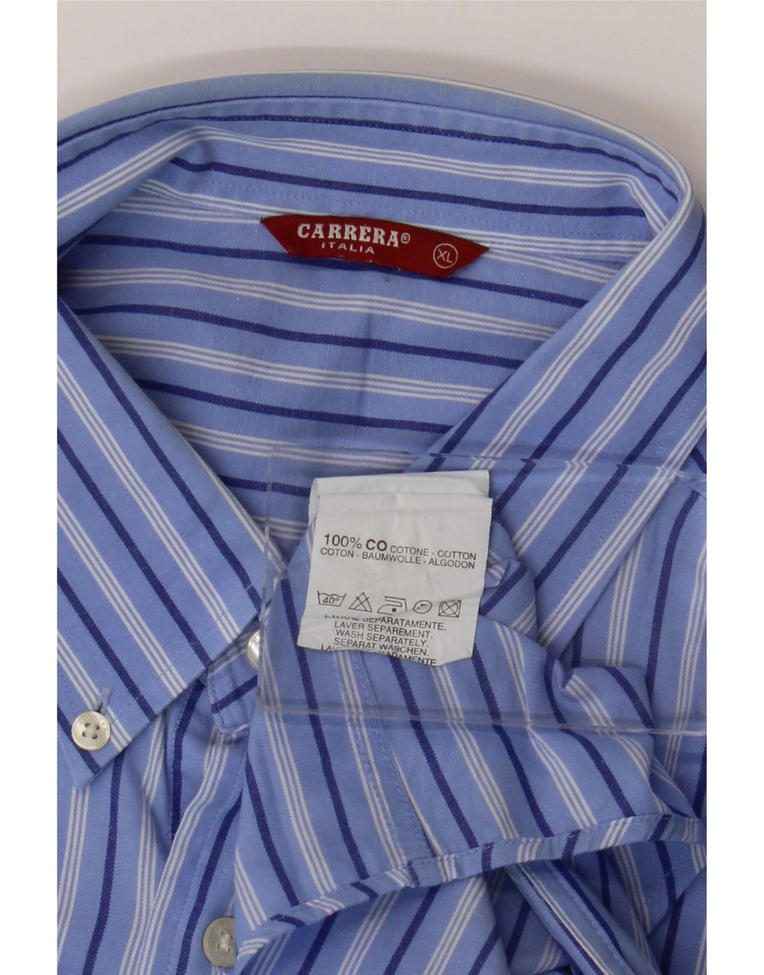 CARRERA Mens Shirt XL Blue Pinstripe Cotton