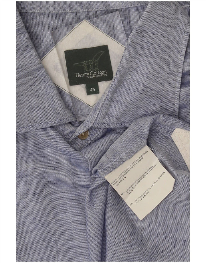 Henry Cottons Mens Shirt Size 43 Large Blue Cotton