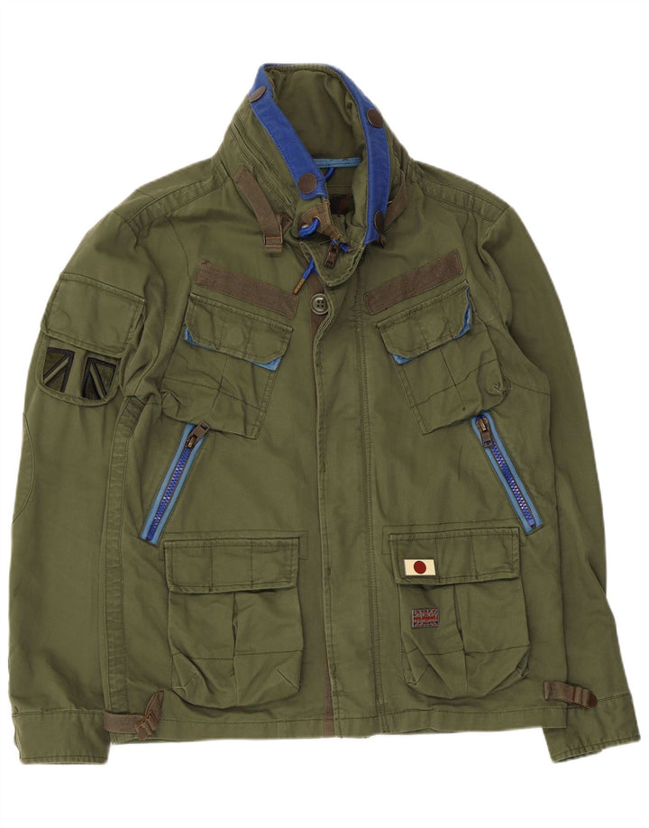 Superdry Mens Utility Jacket UK 38 Medium Green Cotton