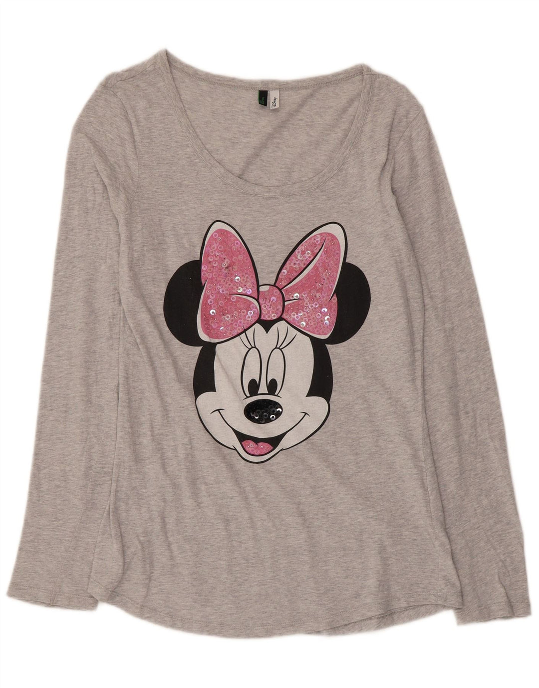 Benetton Womens Minnie Graphic Top Long Sleeve Medium Grey Cotton