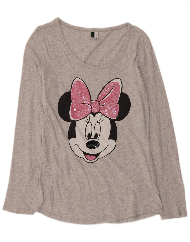 Benetton Womens Minnie Graphic Top Long Sleeve Medium Grey Cotton