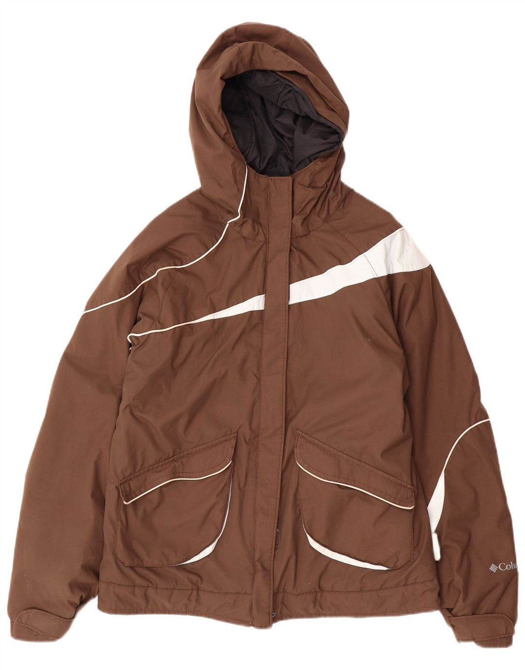 COLUMBIA Womens Hooded Windbreaker Jacket UK 14 Medium Brown Colourblock