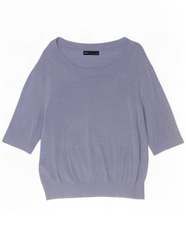 Marks & Spencer Womens 3/4 Sleeve Boat Neck Jumper Sweater UK 10 Small Blue