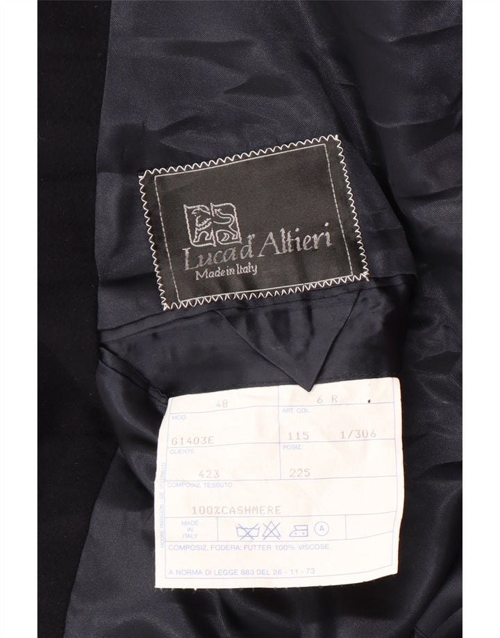 LUCA D'ALTIERI Mens Double Breasted Coat IT 48 Medium Navy Blue Classic