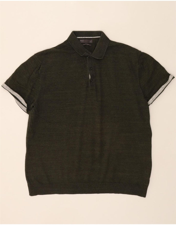 MARKS & SPENCER Mens Polo Shirt XL Khaki Cotton Vintage Marks & Spencer and Second-Hand Marks & Spencer from Messina Hembry 