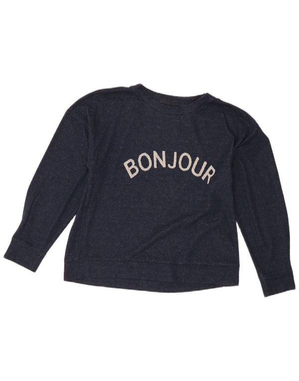 Marks & Spencer Womens Graphic Top Long Sleeve UK 14 Medium Navy Blue