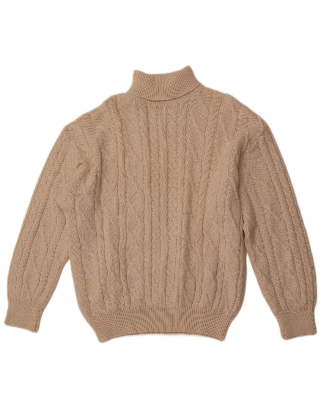 MALAGRIDA Mens Roll Neck Jumper Sweater Large Beige Cotton