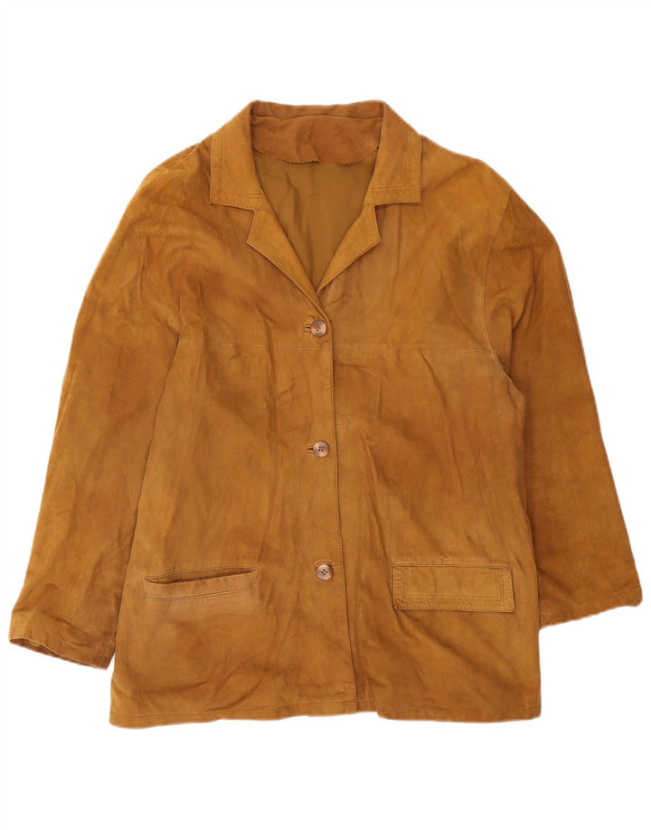 Conbipel Womens Suede 3 Button Blazer Jacket UK 14 Medium Brown Leather