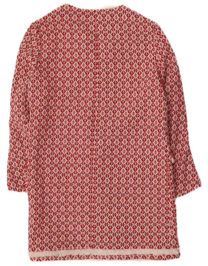 Zara Womens Knit Open Overcoat UK 10 Small Red Geometric Polyester