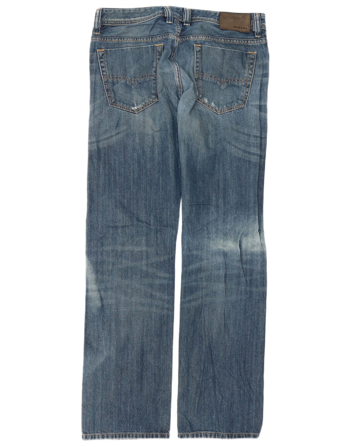 Diesel Mens Viker Distressed Straight Jeans W32 L32 Blue Cotton
