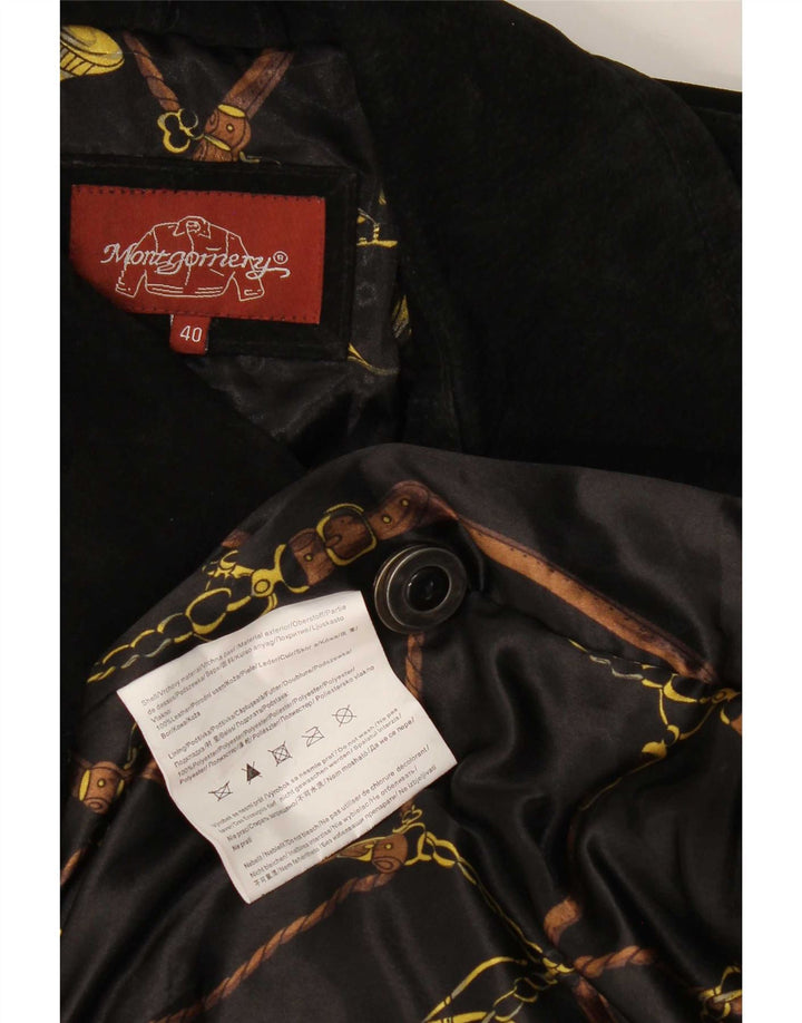 MONTGOMERY Womens Suede Double Breasted Coat IT 40 Small Black Leather