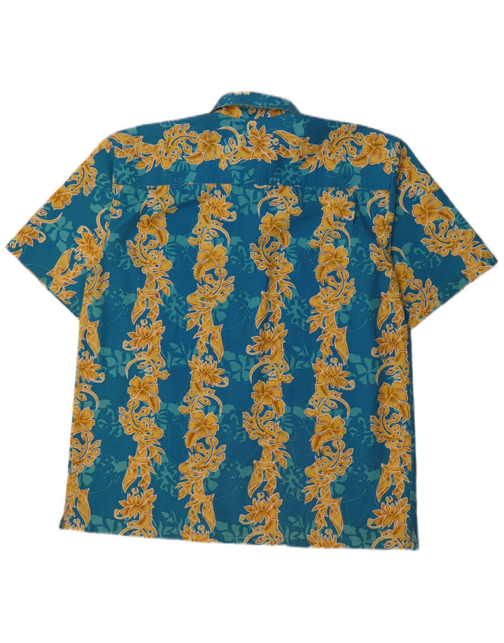 ROYAL CREATION Mens Short Sleeve Shirt Large Blue Floral Polyester