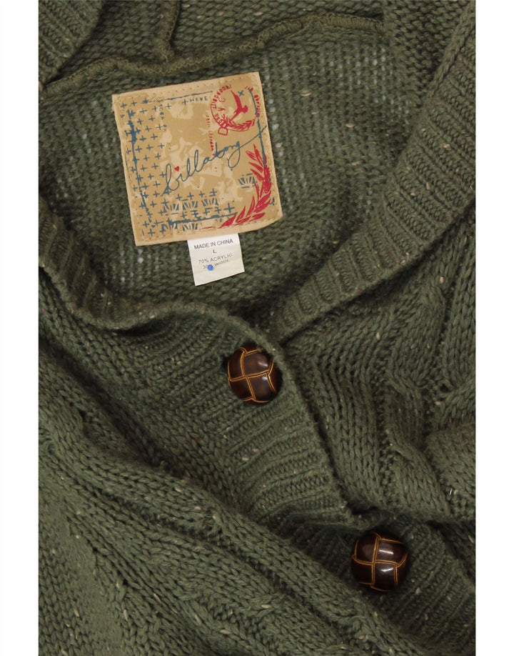 BILLABONG Womens Longline Cardigan Sweater UK 14 Large Green Flecked