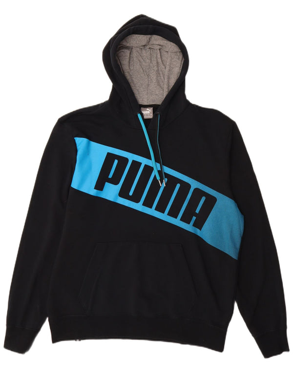 PUMA Mens Graphic Hoodie Jumper Large Black Colourblock Cotton