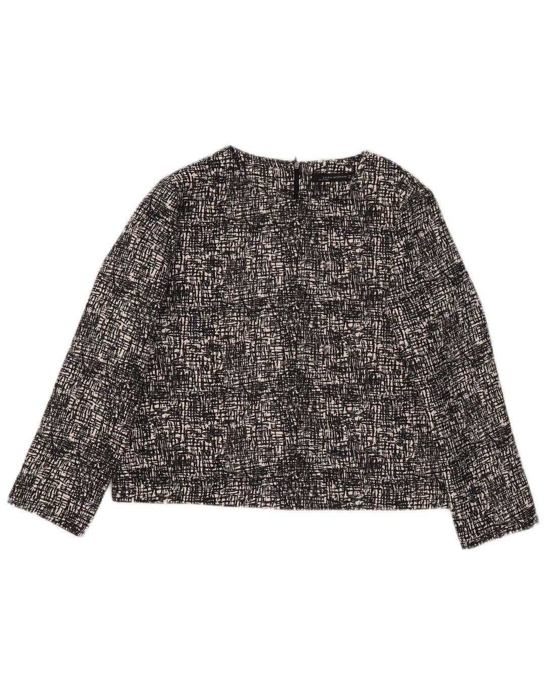Zara Womens 3/4 Sleeve Crop Blouse Top UK 14 Medium Black Flecked Polyester