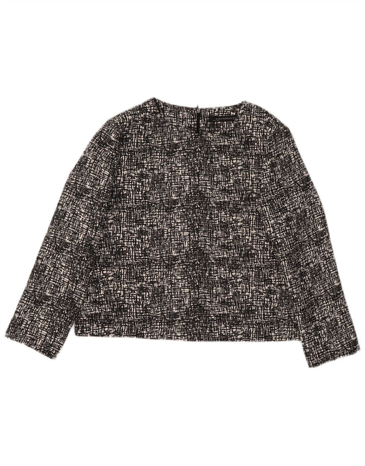 Zara Womens 3/4 Sleeve Crop Blouse Top UK 14 Medium Black Flecked Polyester