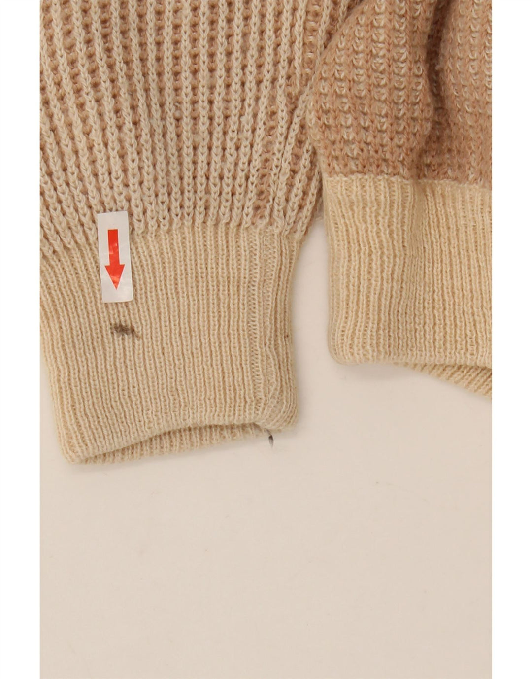 Oscar Forghieri Mens Crew Neck Jumper Sweater Medium Beige Striped Wool